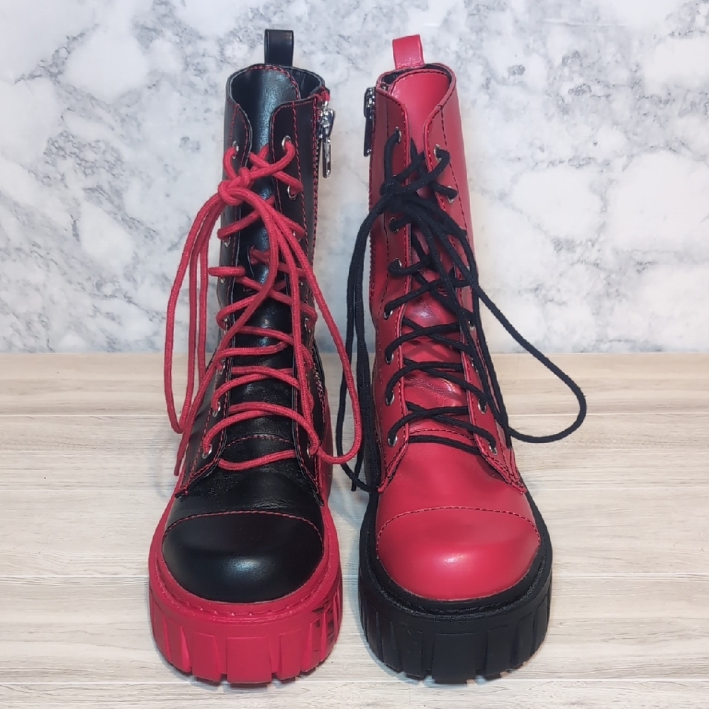 Dolls Kill Devil Games Mismatched Combat Boots By Current Mood